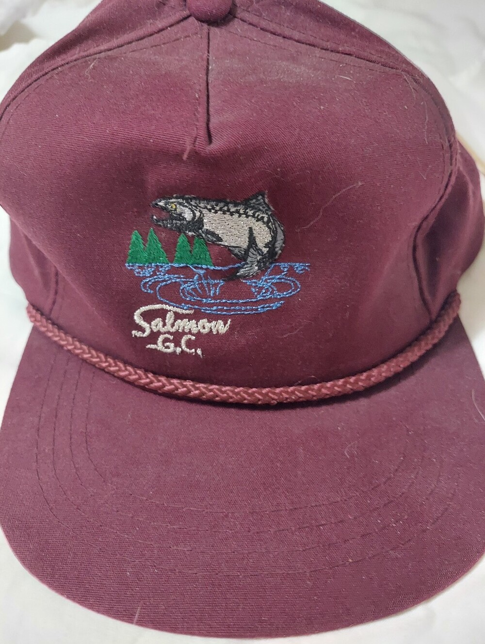 Maroon Salmon Golf Course Idaho Graphic Rope-Trim Cap